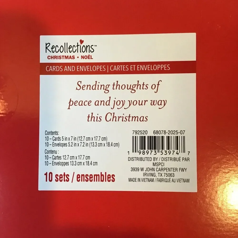 Recollections Christmas Cards & Envelopes Set - 10 Peace On Earth & Trees Design